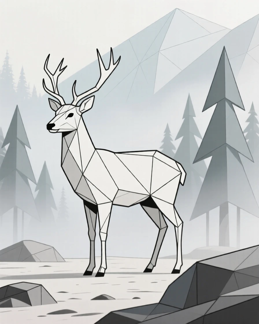 A musk deer standing in a misty highland forest