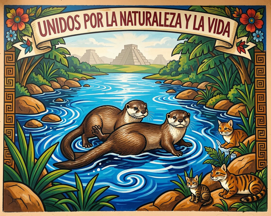 A pair of otters floating together on their backs