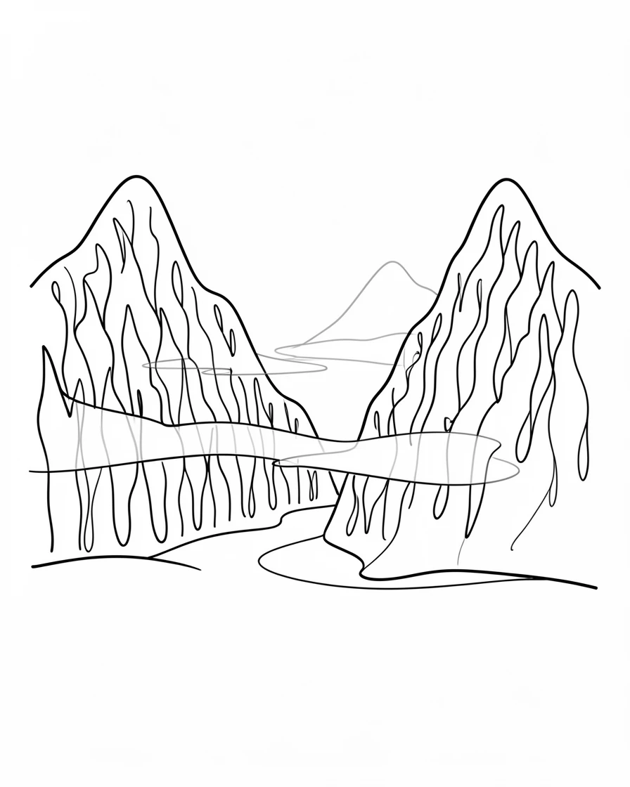 A misty valley nestled between towering forested mountains
