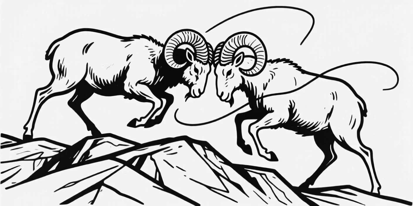 A pair of bighorn sheep butting heads on a rocky mountainside.