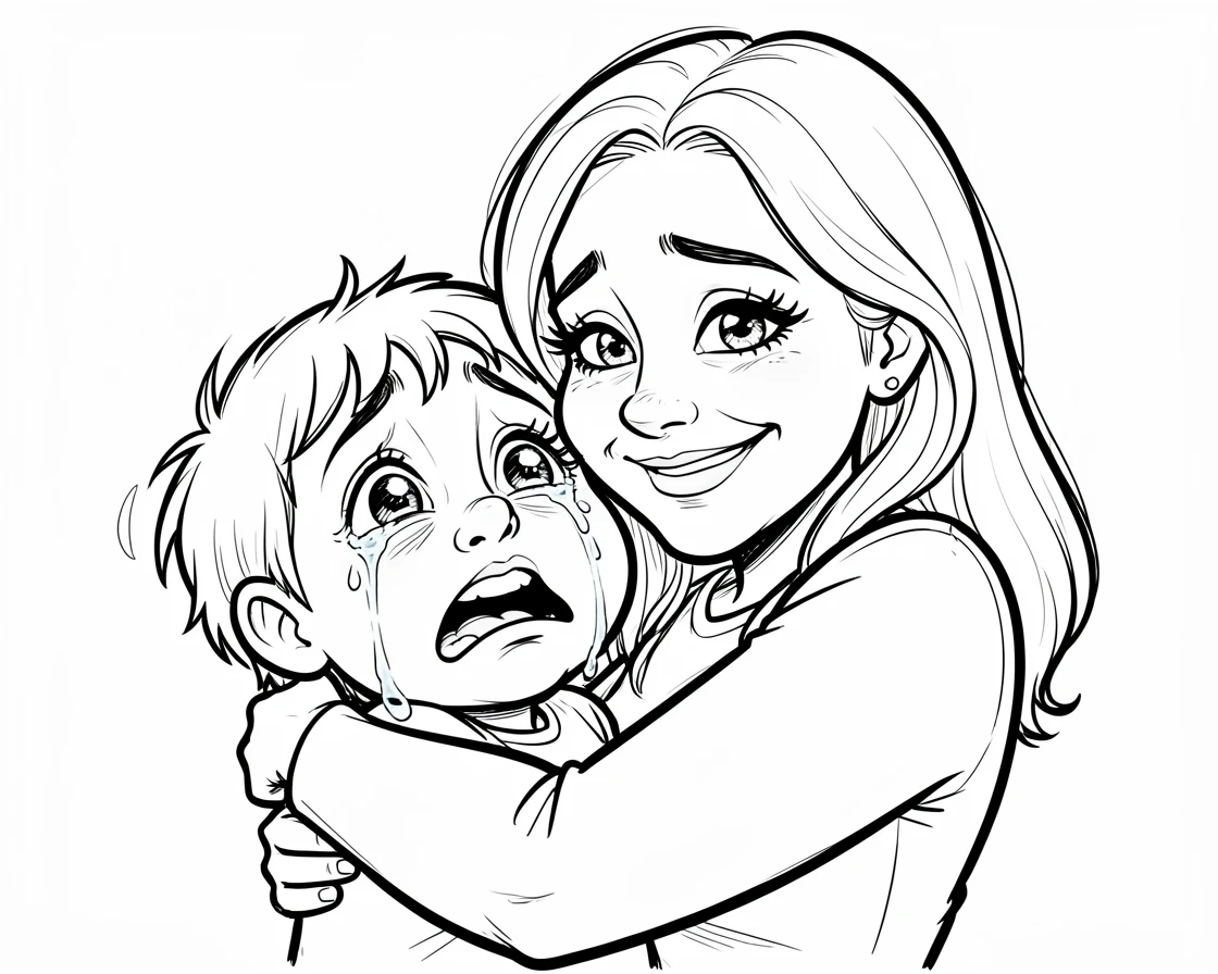 [Family & Relationship Moments] Heartwarming scene of a mother comforting her crying child with a gentle embrace, radiating love and warmth