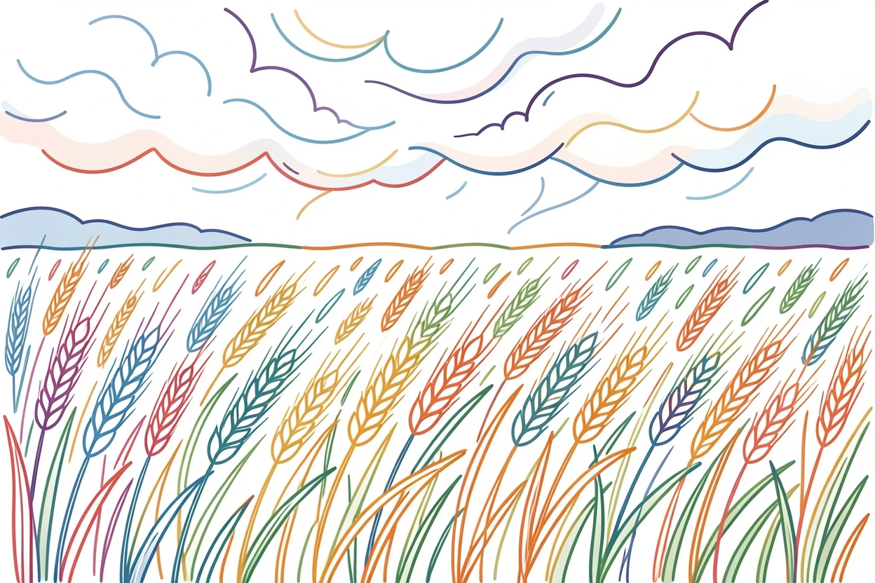 A vast wheat field swaying in the wind beneath an approaching storm front.
