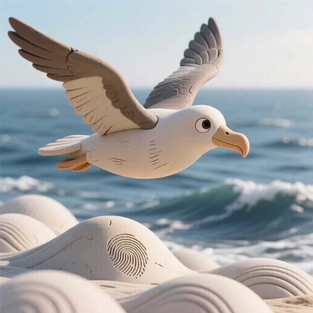 An albatross gliding effortlessly over vast open ocean swells