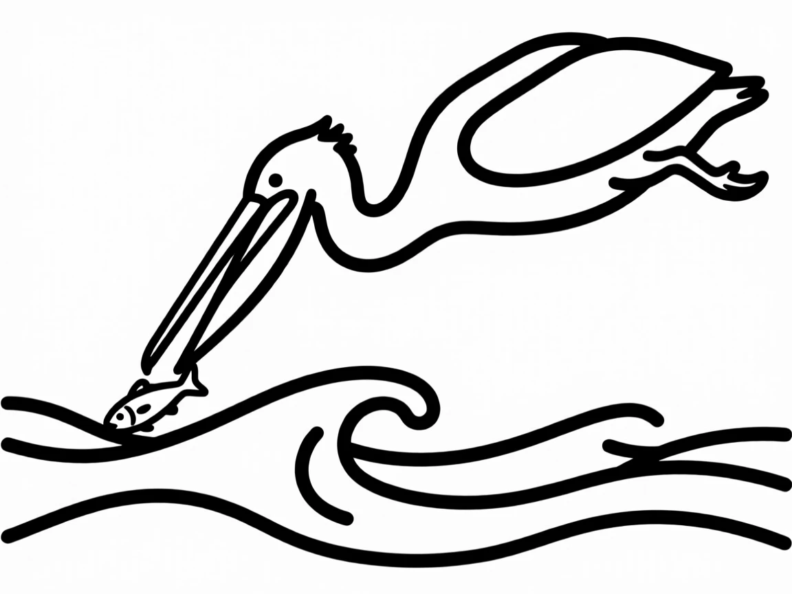 A pelican diving beak-first into ocean waves to catch fish.