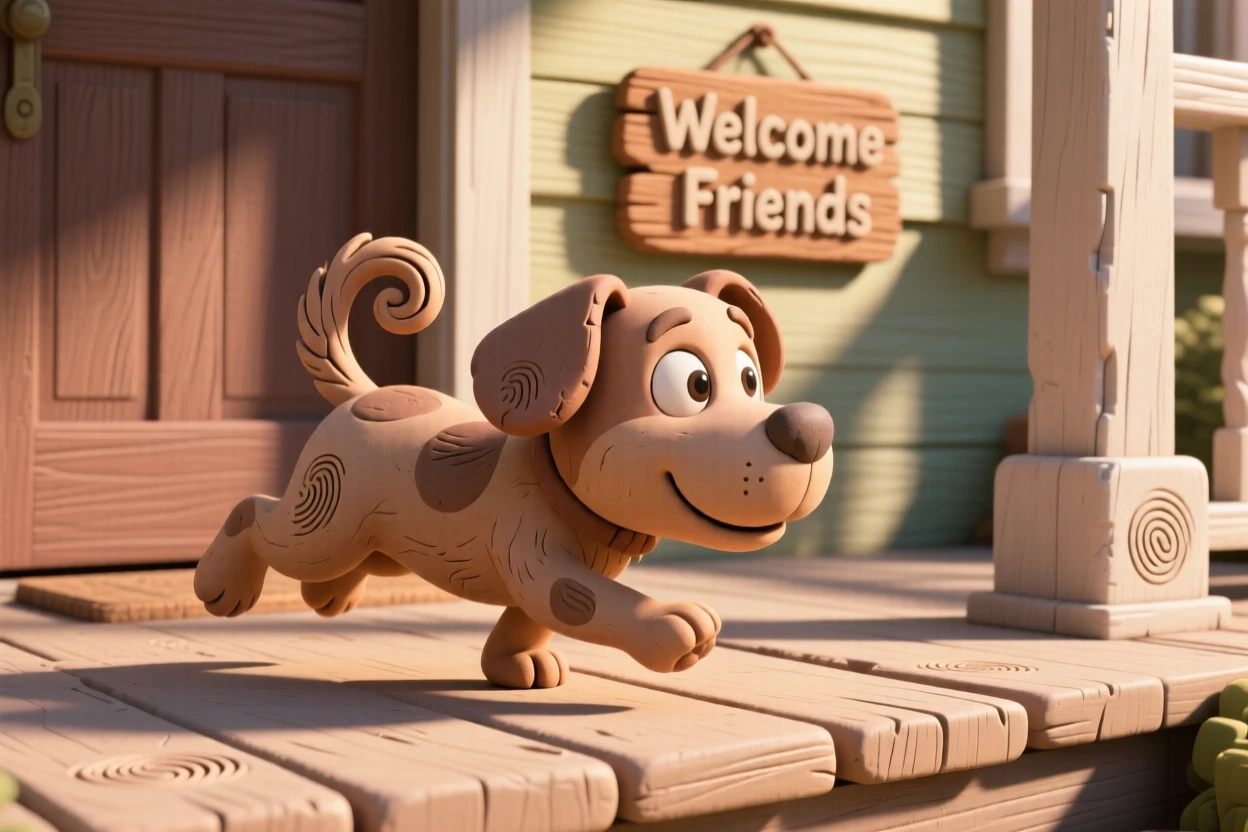 A puppy chasing its own tail on a sunlit porch