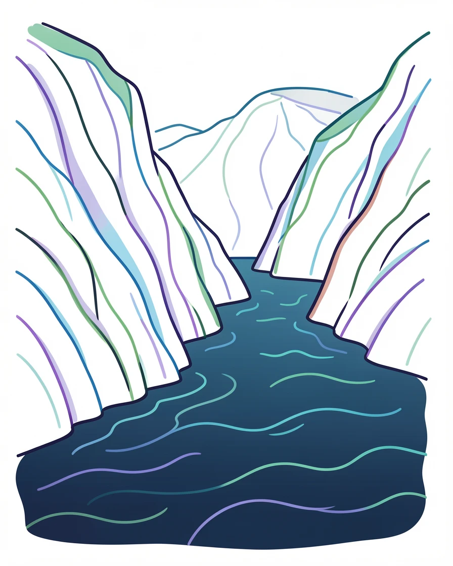 A dramatic fjord with steep cliffs plunging into still, dark water.