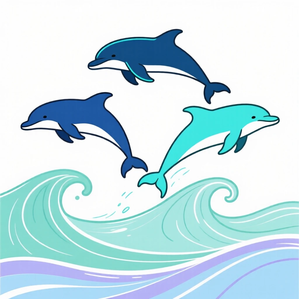 A pod of dolphins leaping over ocean waves.