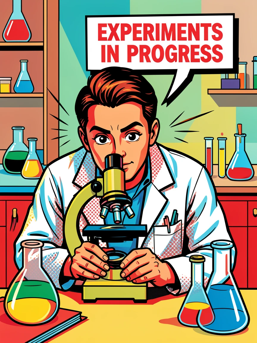 A scientist peering through a microscope in a busy lab