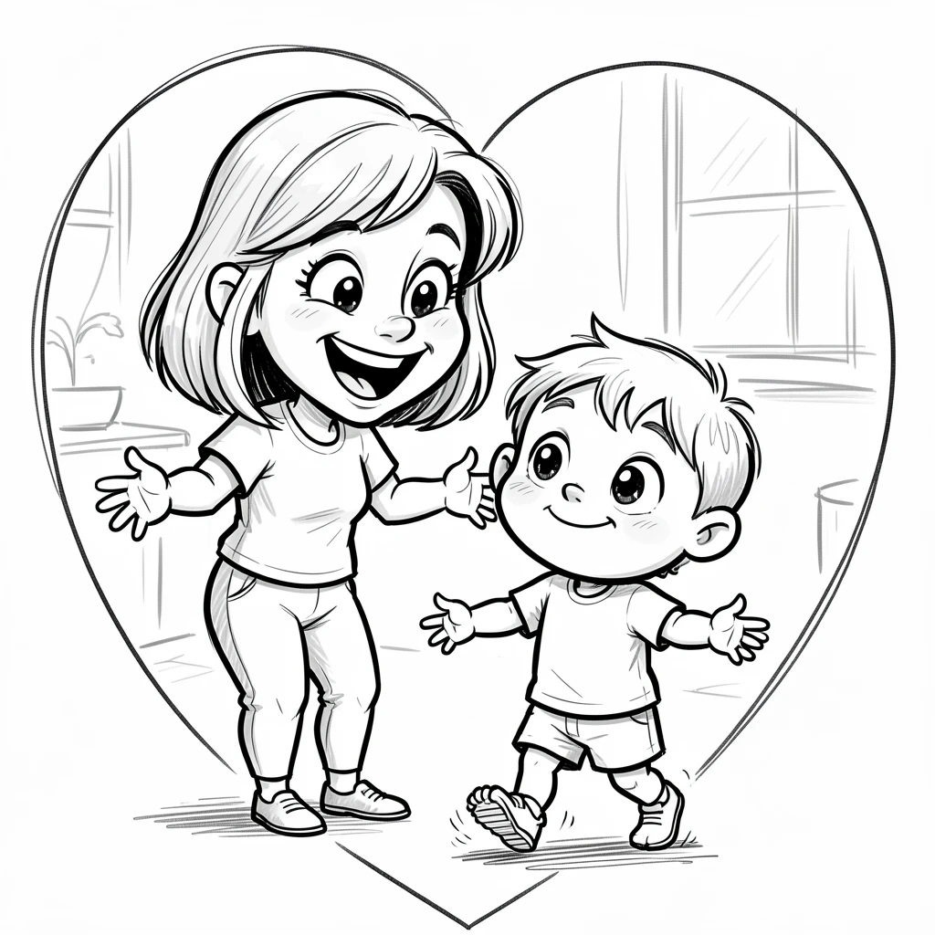 [Family & Relationship Moments] Heartwarming scene of a proud mom watching her child take their first wobbly steps, radiating love and warmth