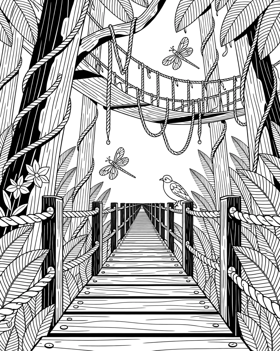 A canopy walk suspended among ancient rainforest trees.