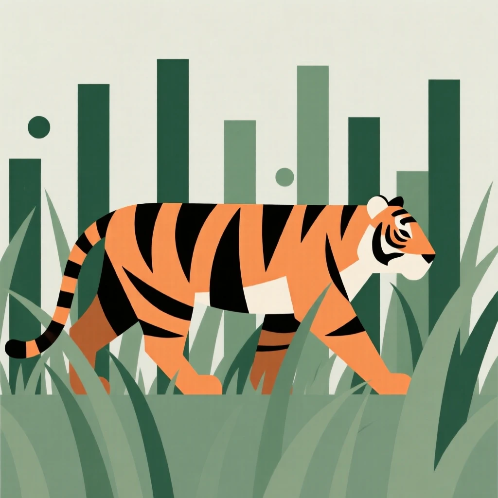 A tiger walking through tall grass