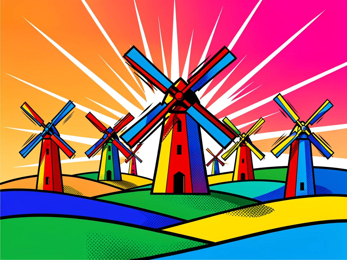 A windmill farm stretching across rolling hills