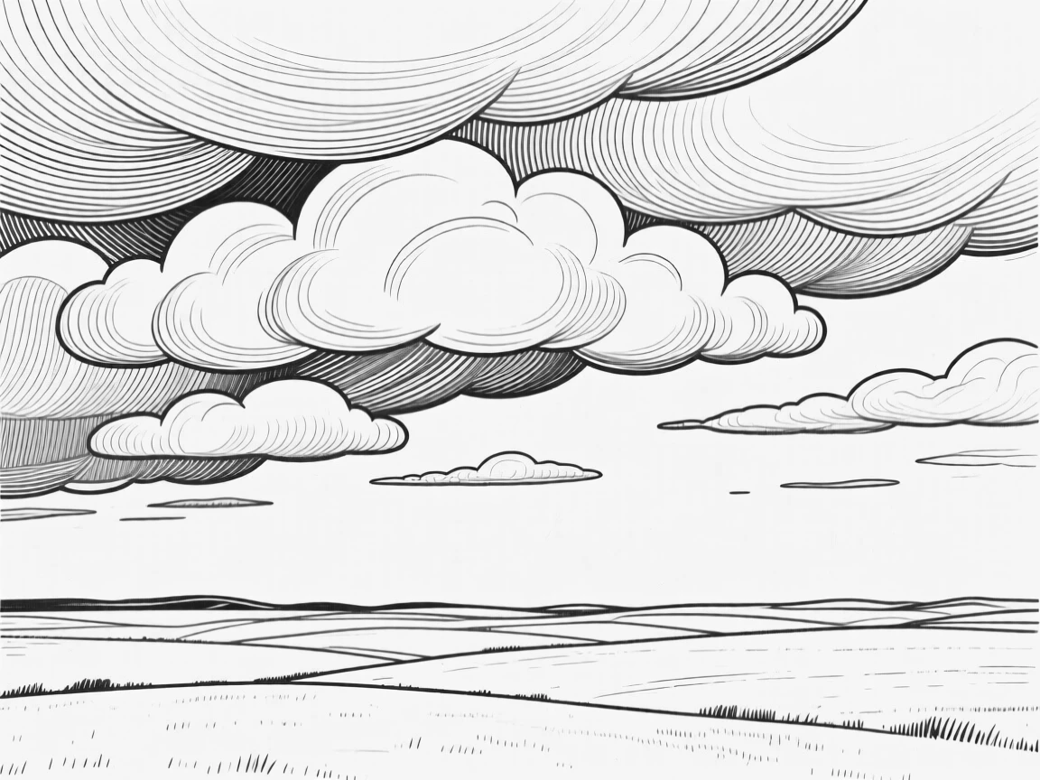A dramatic sky filled with layered storm clouds over open plains