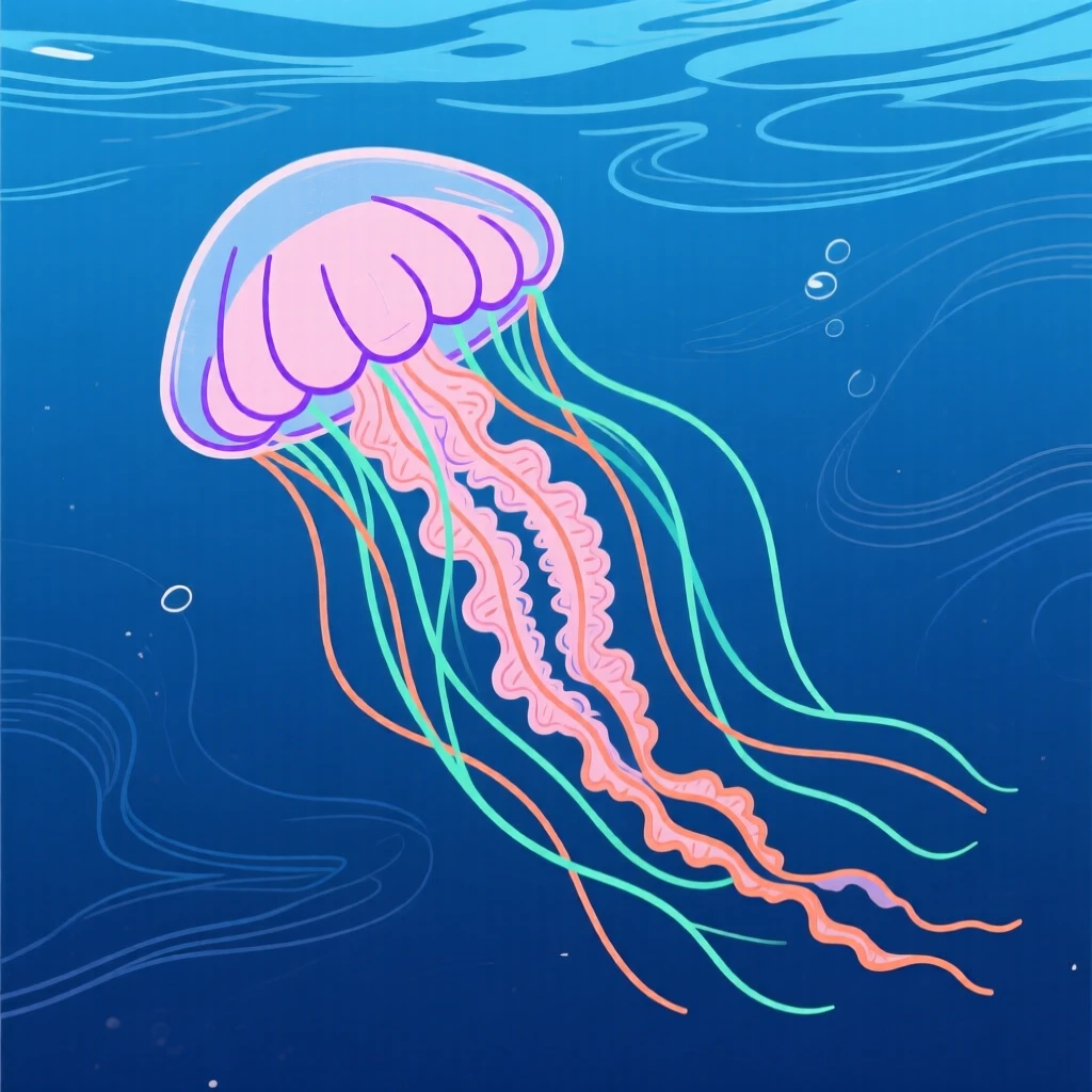 A jellyfish drifting through deep blue water.