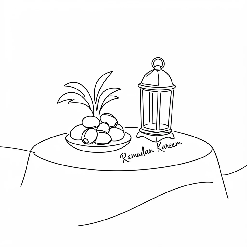 A quiet Ramadan evening table set for iftar with dates and lanterns