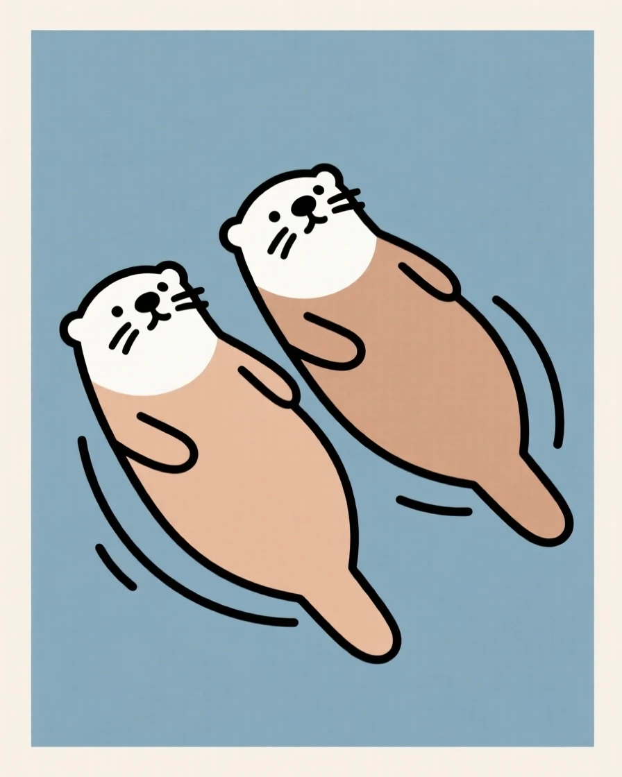 A pair of otters floating on their backs