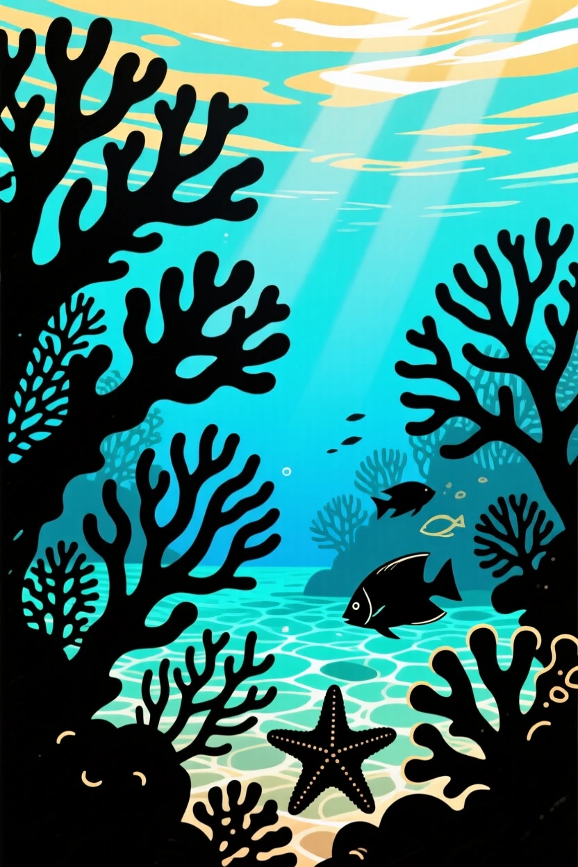 A vibrant coral reef teeming with shape and texture beneath clear water.