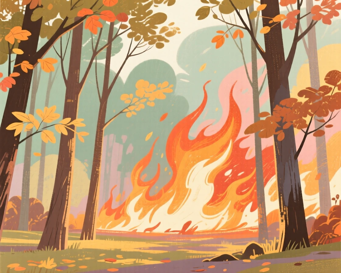 A forest ablaze with the fiery colors of autumn foliage