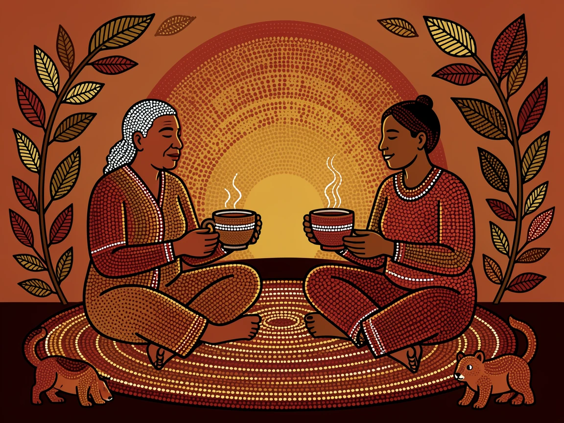 A tea ceremony shared between generations at sunset