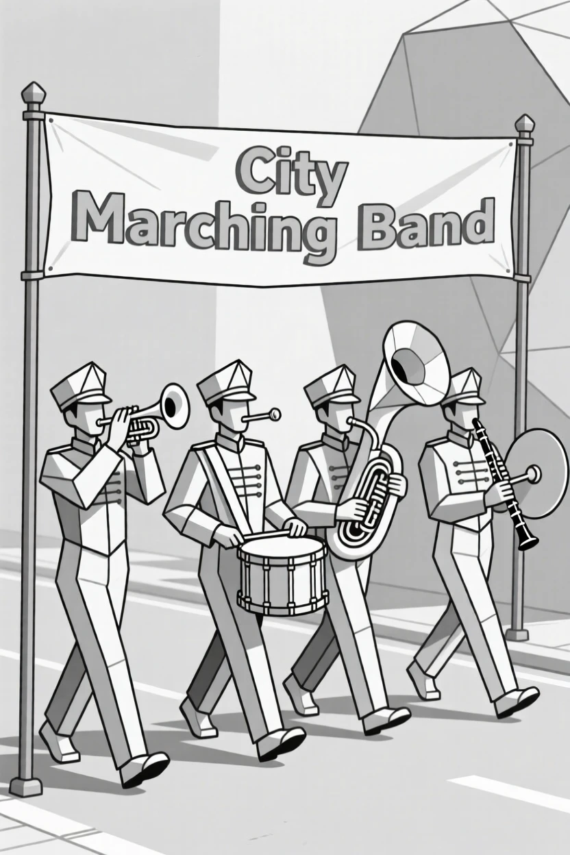 A marching band performing in a parade