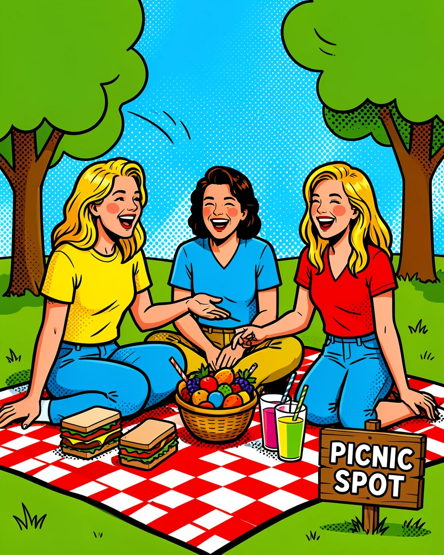 Friends having a picnic in a sunny park