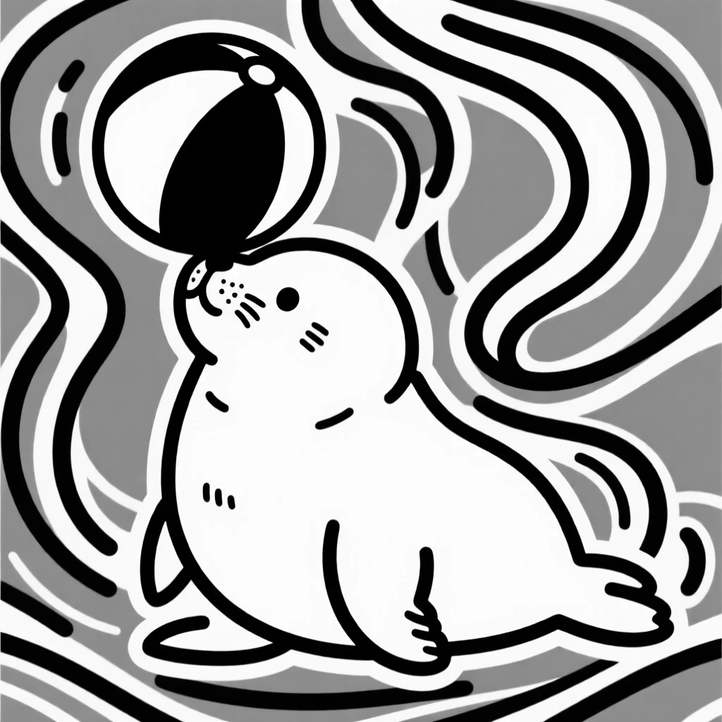A chubby baby seal balancing a beach ball on its nose.