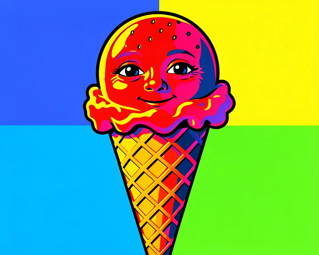 Scoop of strawberry ice cream in a waffle cone
