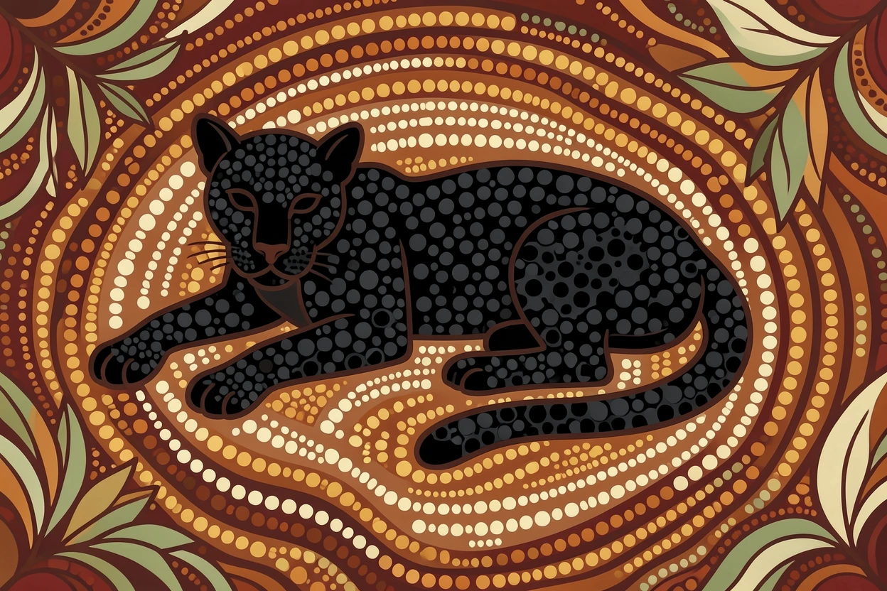 A shadow panther resting beside an enchanted spring