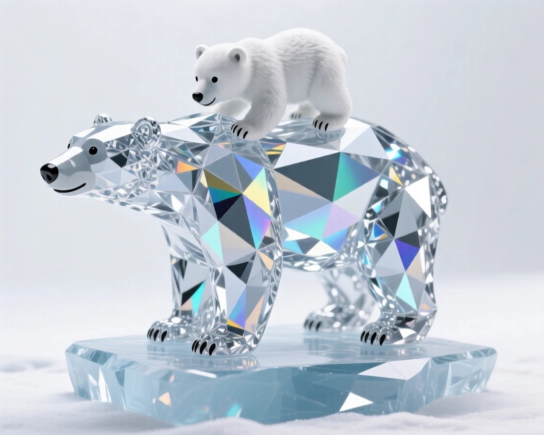 A polar bear cub playfully climbing onto its mother's back on an ice floe.