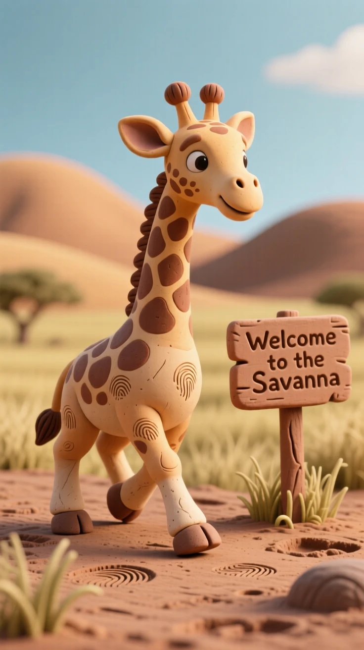 A newborn giraffe taking its first wobbly steps on the savanna