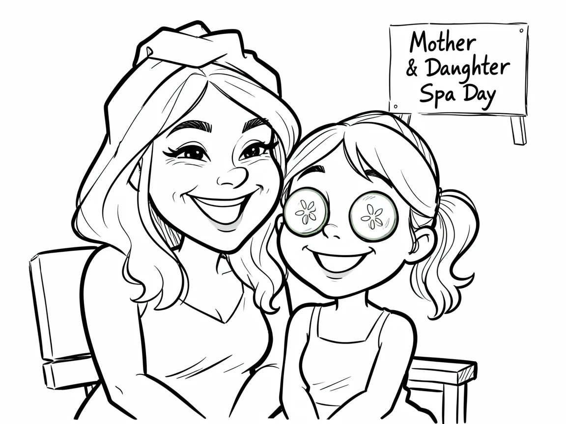 [Family & Relationship Moments] Heartwarming scene of a mother and daughter having a spa day with cucumber slices on their eyes, radiating love and warmth