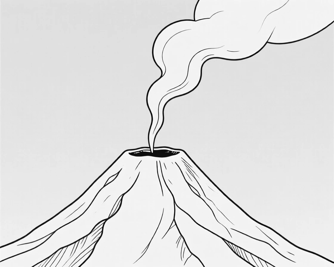 A volcano releasing a plume of smoke into a clear sky