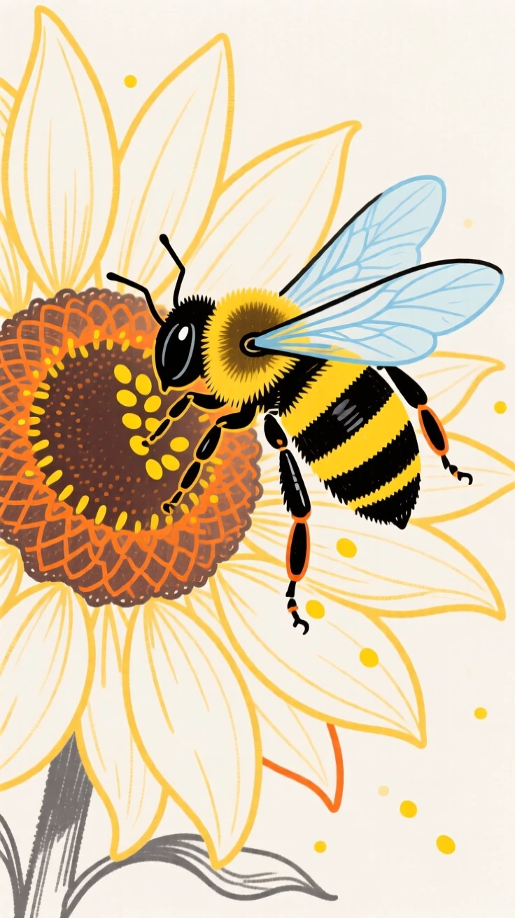 A bumblebee gathering pollen from a sunflower.