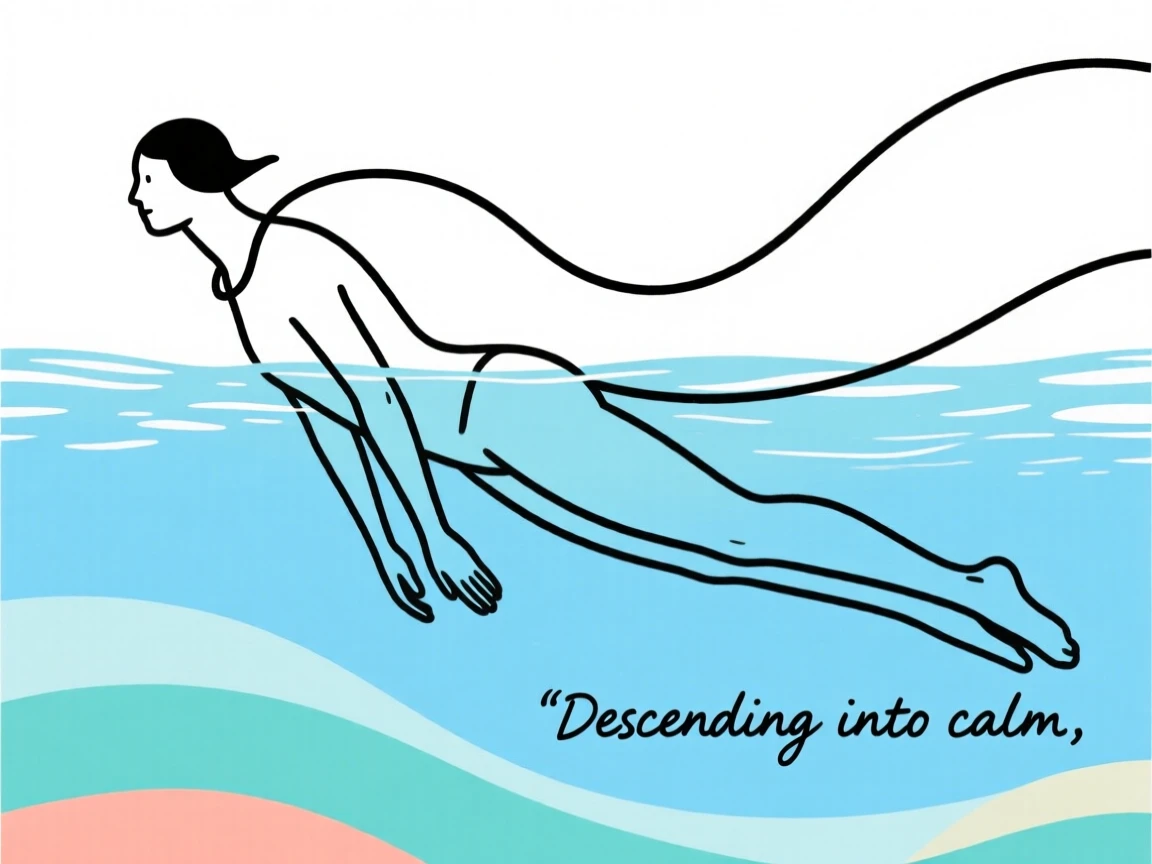 A free diver descending into blue water