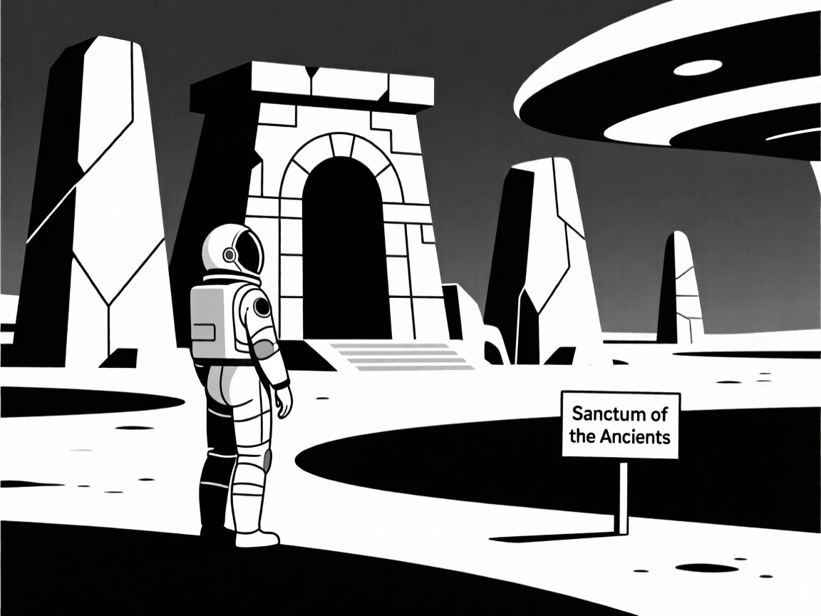 A space explorer discovering an ancient alien ruin.