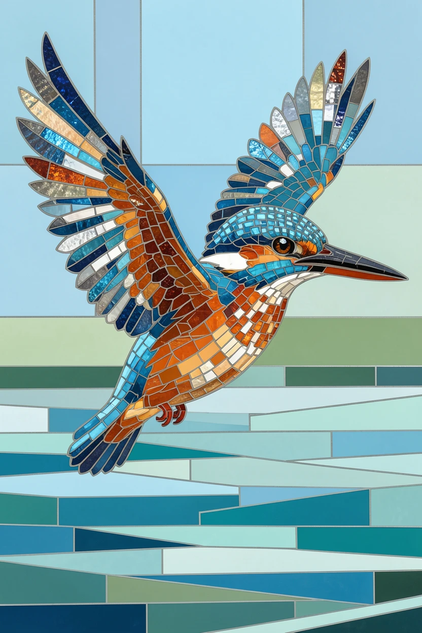 A close-up portrait of a kingfisher diving toward a clear river for fish, showing rich fur or feather detail and expressive eyes.