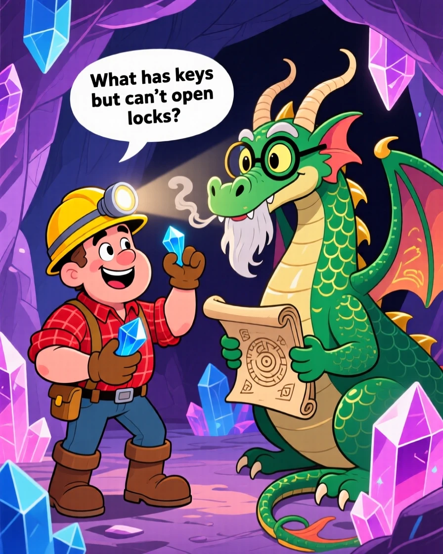 A crystal-cave miner trading riddles with a wise old dragon.