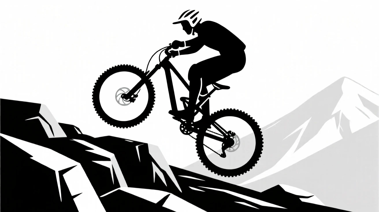 A mountain biker jumping over a rocky trail.