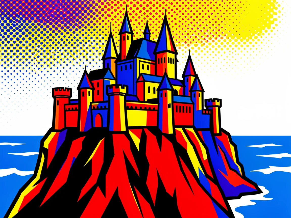 A castle perched dramatically on a cliffside coast