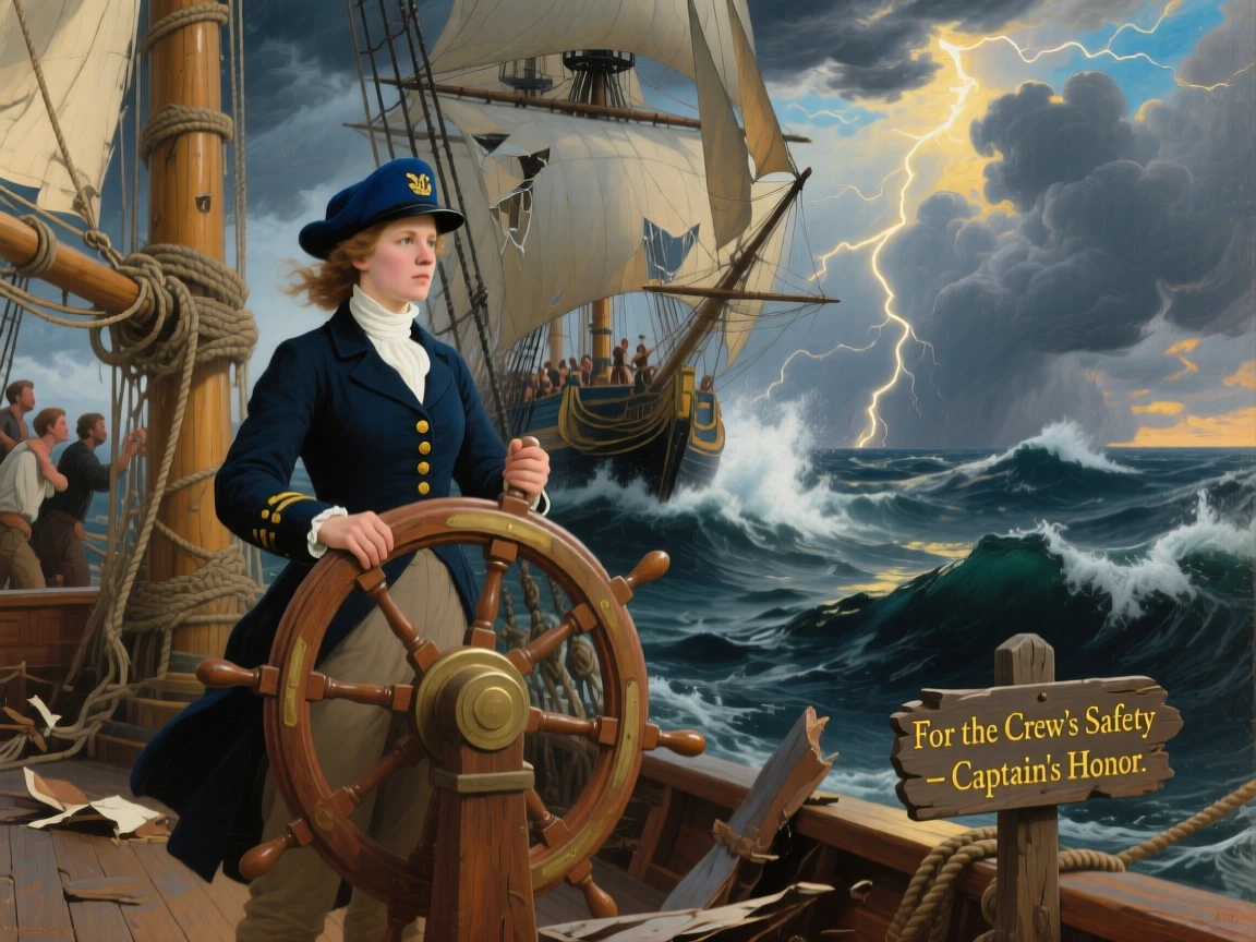 A captain steers her ship through a storm to save her crew.
