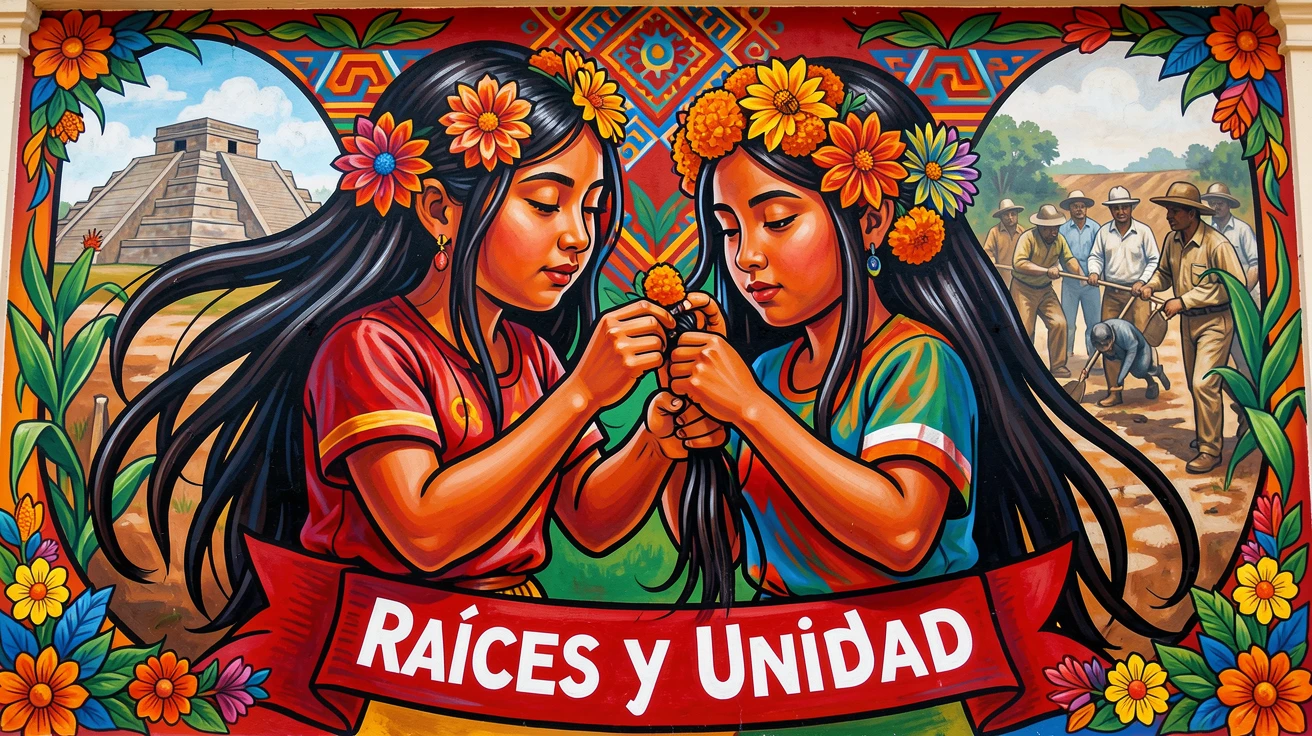 A young girl braiding flowers into her friend's hair