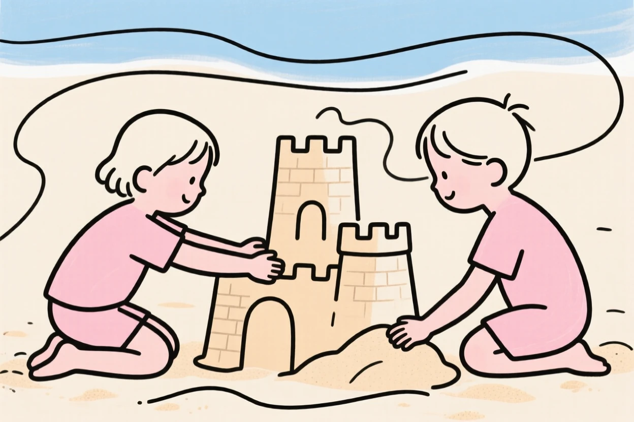 Children building a sandcastle