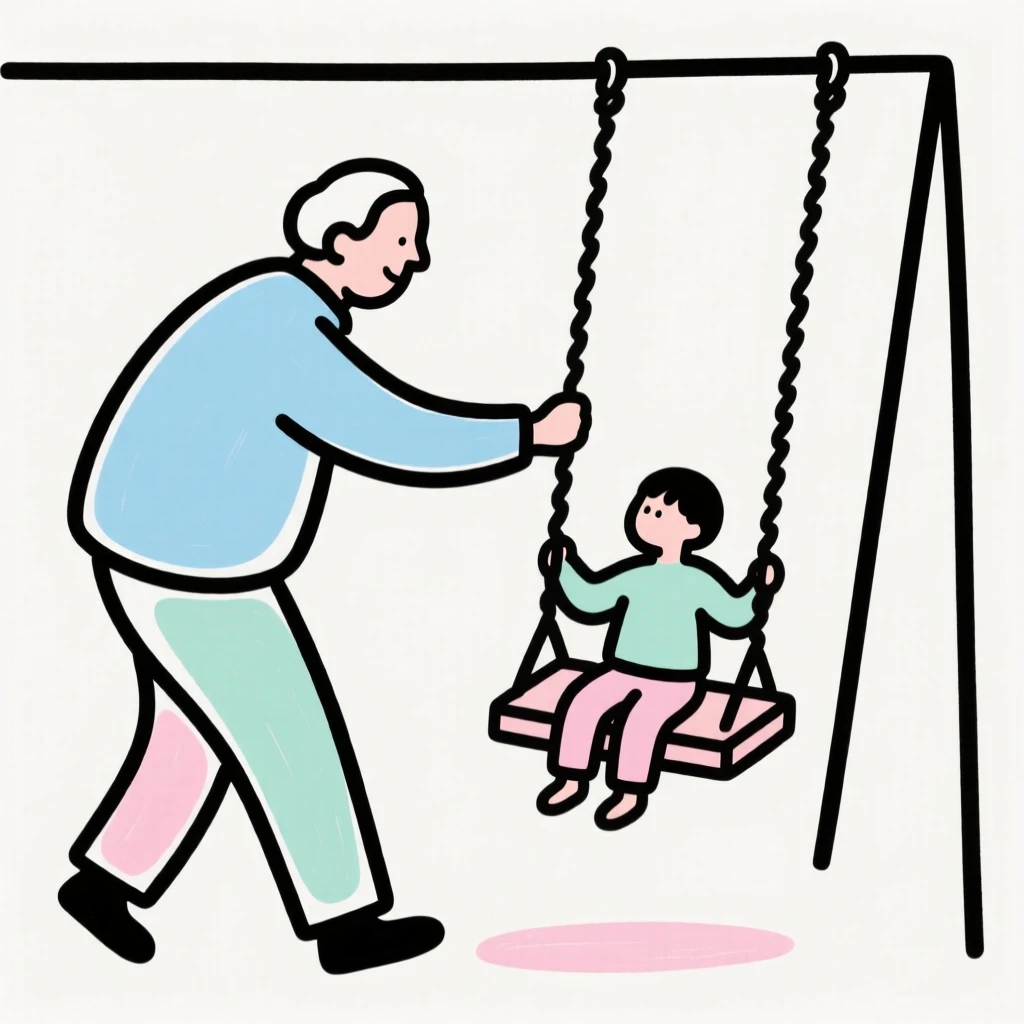 A grandparent pushing a swing