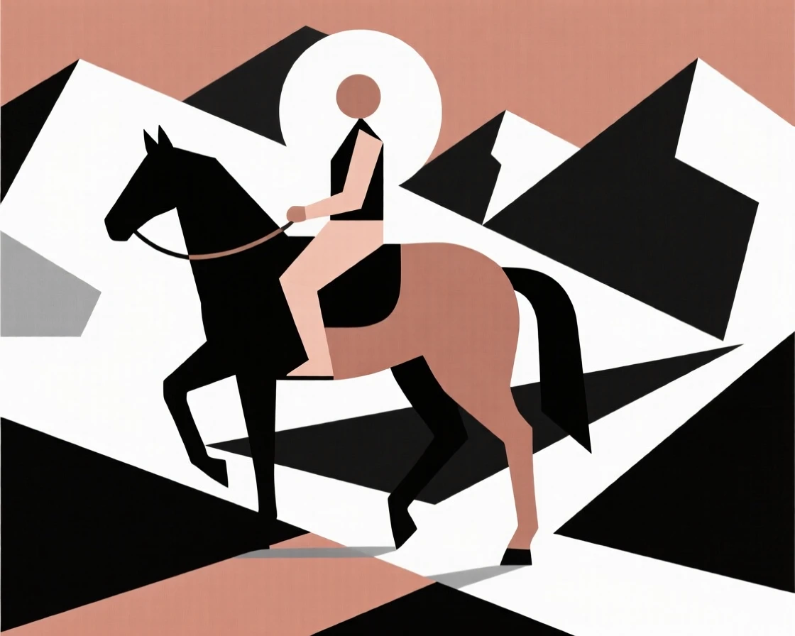 A horse and rider crossing a mountain trail