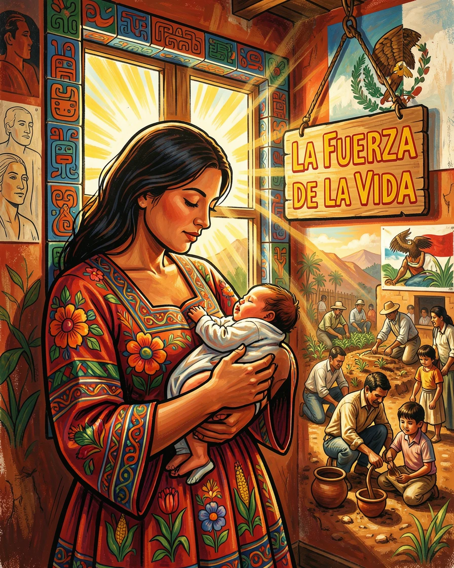 A mother cradling her newborn baby by a sunlit window