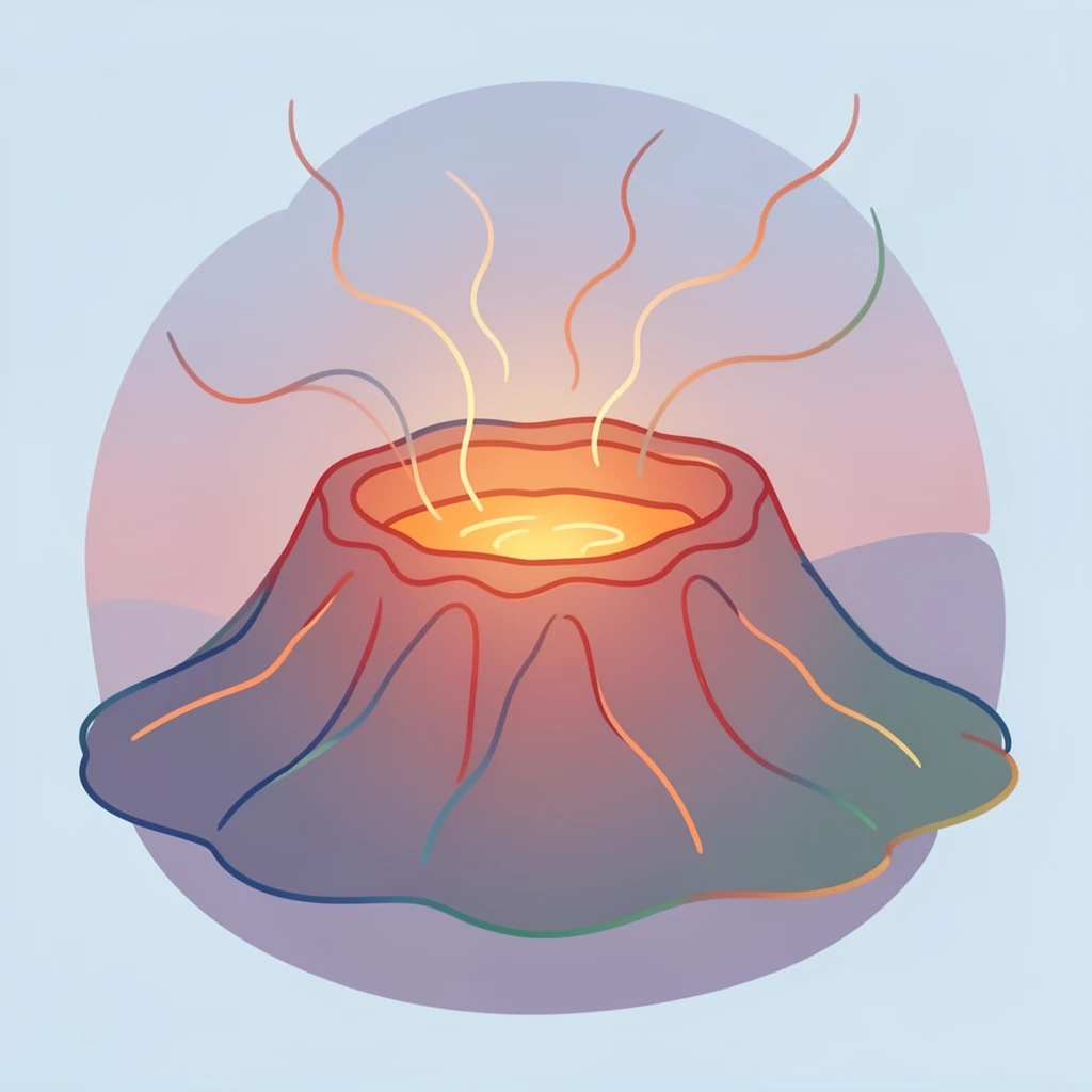 A crater of an active volcano glowing faintly with molten light at dusk.