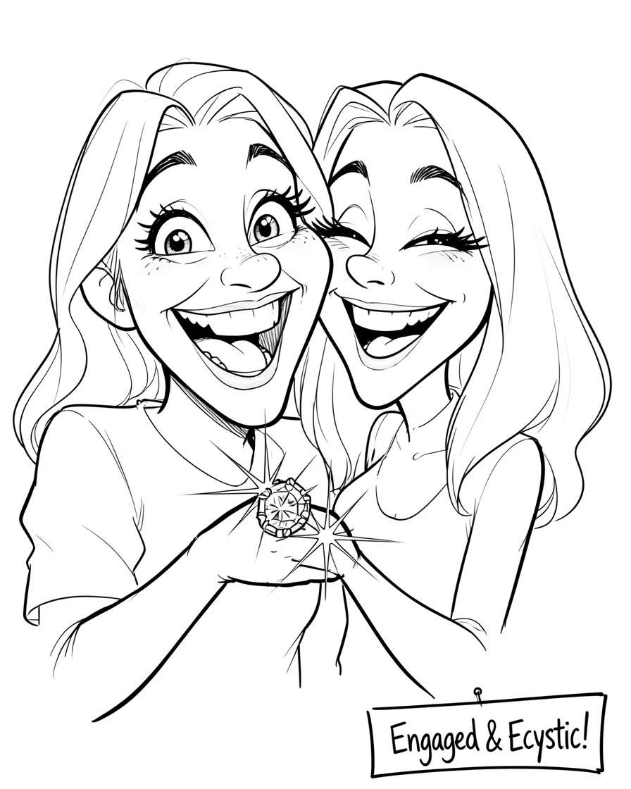 [Family & Relationship Moments] Heartwarming scene of an engaged couple laughing while showing off a sparkling ring, radiating love and warmth
