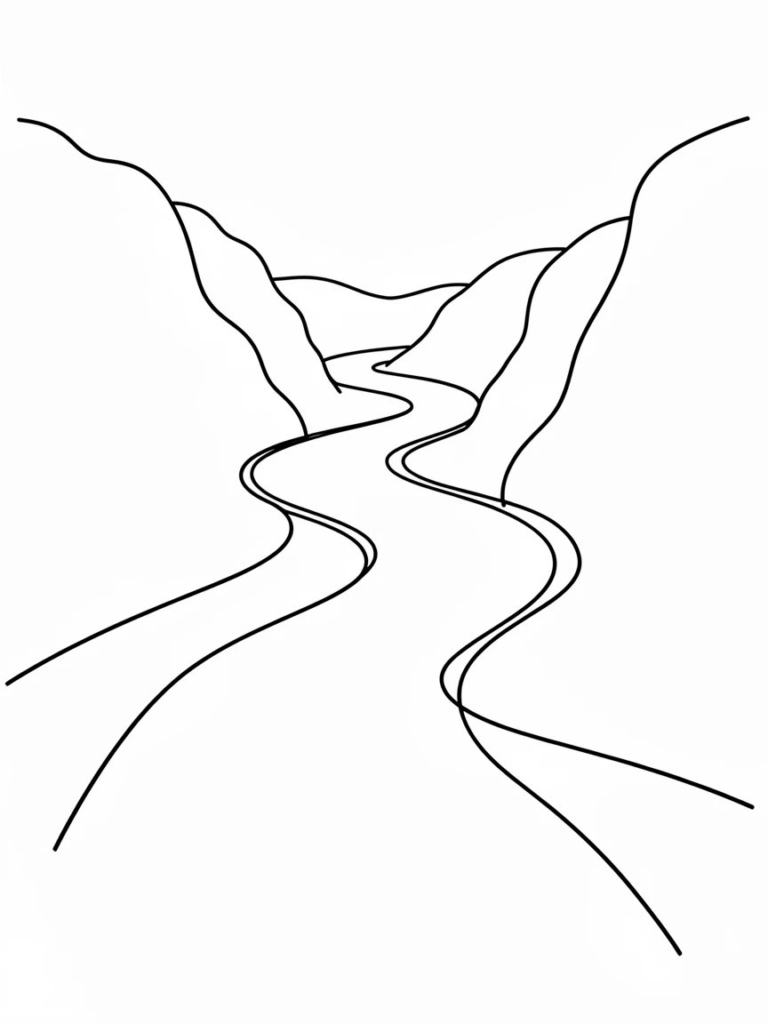 A winding river cutting through a lush green valley