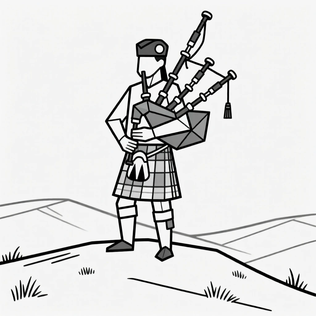 A bagpiper playing atop a Scottish hillside