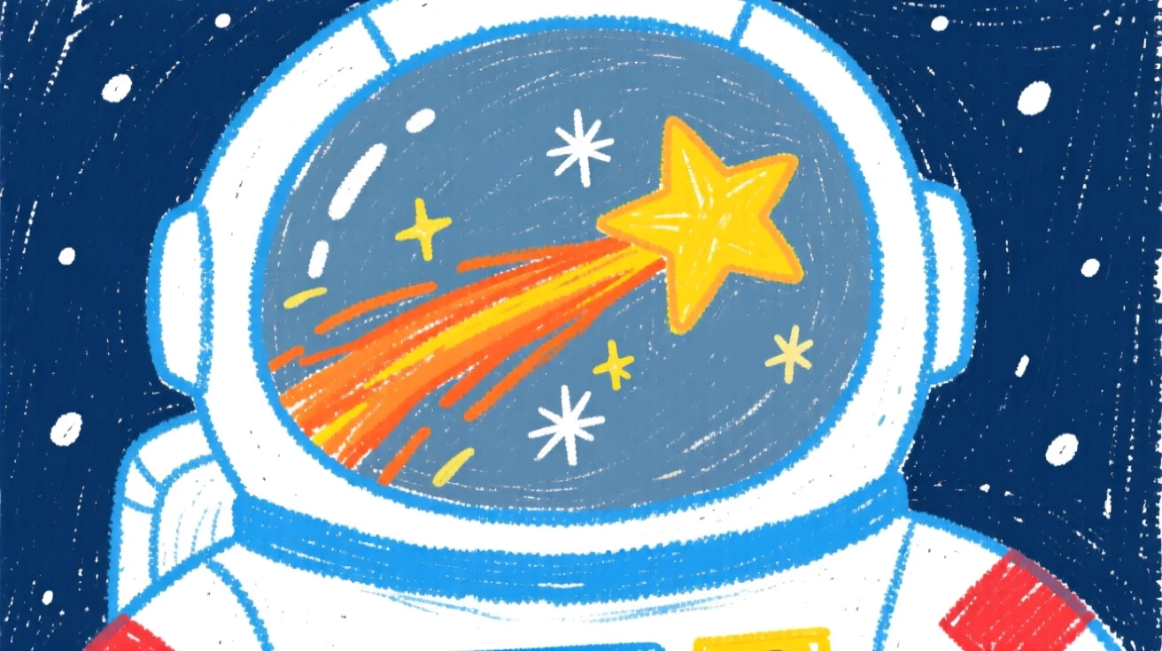 A shooting star reflected in the visor of a spacesuit.